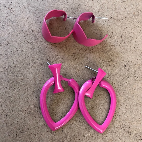 Jewelry - Vintage Retro Neon Pink Metallic Earring Bundle